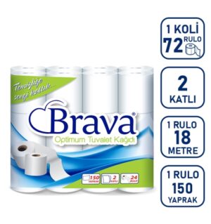 BRAVA EV TİPİ TUVALET KAĞIDI OPTİMUM TUVALET KAĞIDI 72 RULO 2 KATLI 150 YAPRAK 1 RULO 18 METRE