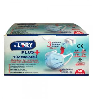 DR. LORY PLUS YÜZ MASKESİ CERRAHİ MASKE MELTBLOWN KUMAŞ 3 KATLI SPUNBOND COVİD-19 KORONAVİRÜS CERRAHİ MASKE GENİŞ LASTİKLİ MASKE